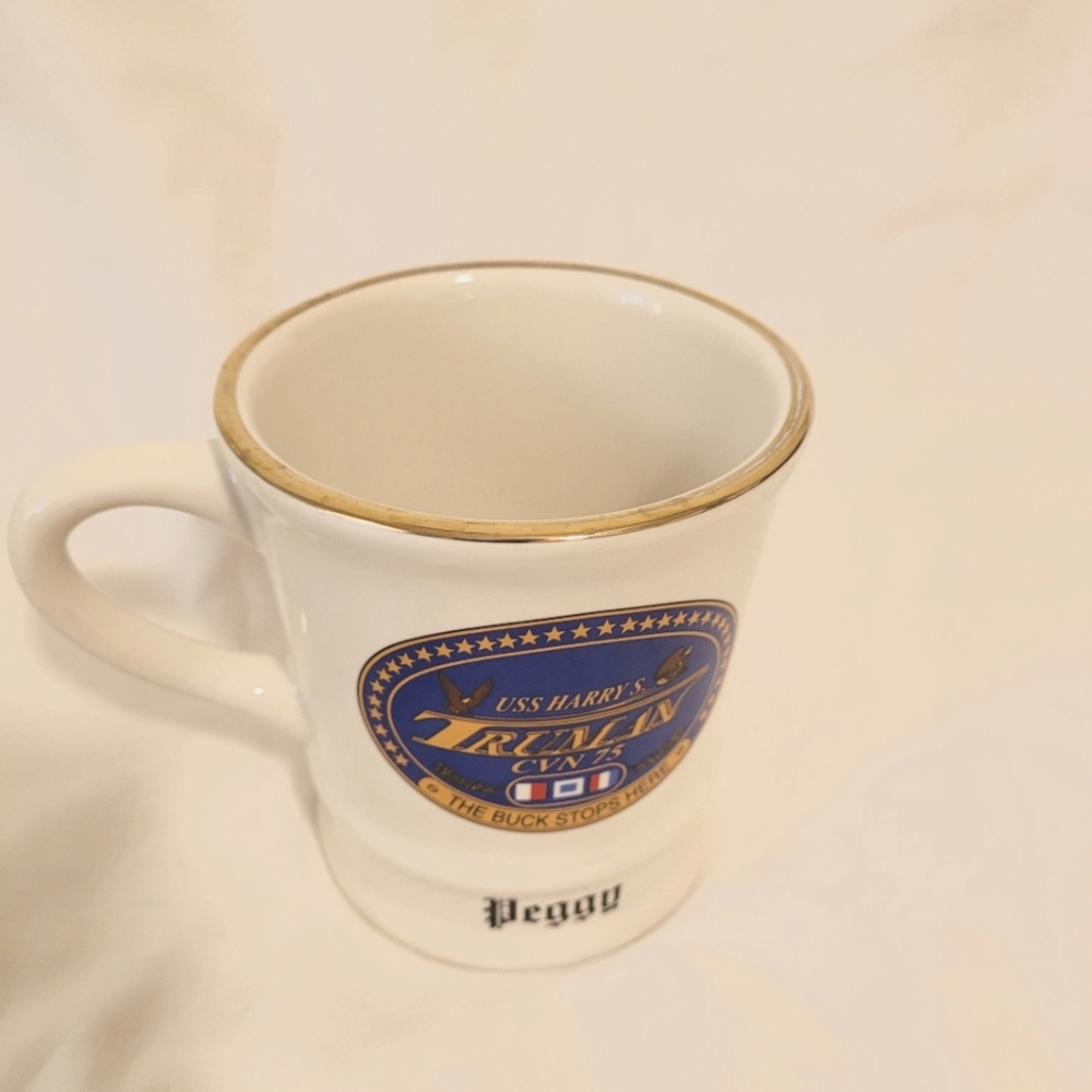 Vintage USS Truman CVN 75 Navy Mug with "Peggy’s" Name On it.